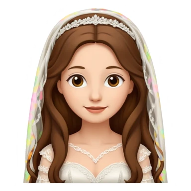 Blonde skin bride with a long veil with brown hair with a chin on her face sticker