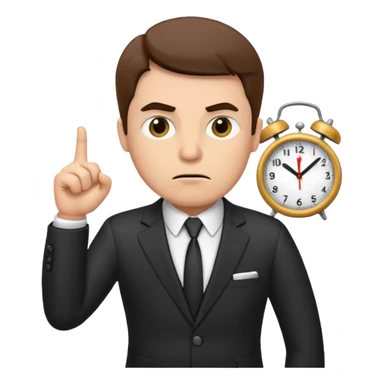 annoyed boss pointing at the clock sticker