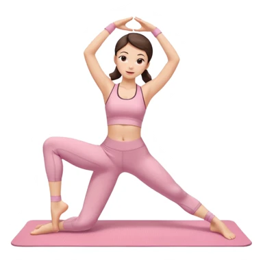 white brunette girl in light pink workout clothes doing dance stretching on yoga mat sticker