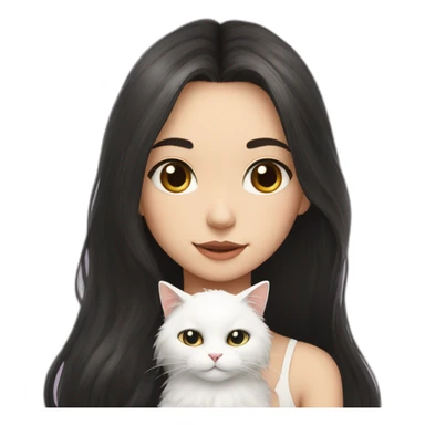 A girl with long dark hair and a white fluffy cat is lying on her left shoulder and neck sticker