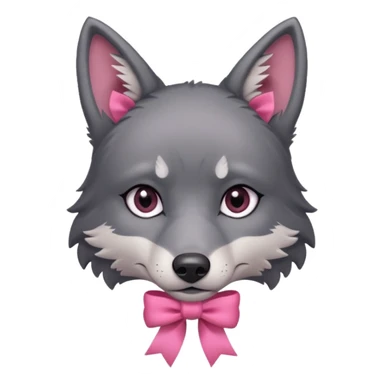 Pleading sad Face cute dark grey wolf with a pink ribbon on his ear head sticker