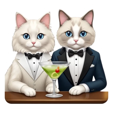 Ragdoll cat drinking martini at the bar with a tuxedo cat friend sticker