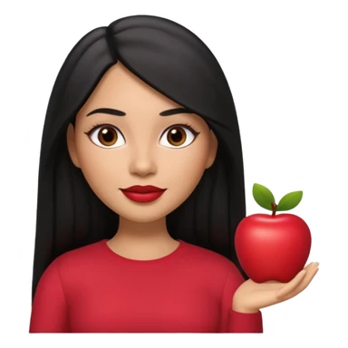 realistic Apple-style Memoji of a young Latina woman, medium warm skin tone, long straight black hair parted in the middle, defined eyebrows, almond-shaped dark brown eyes, full lips with light berry red lipstick, 3D look, soft shading, gentle smile sticker