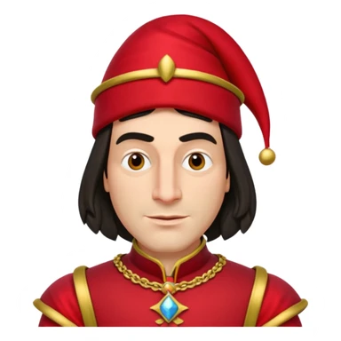 lord farquad avec un chapeau rouge plat sur le dessus, il a un vêtement rouge avec des manches bouffantes rouge et dorée sticker