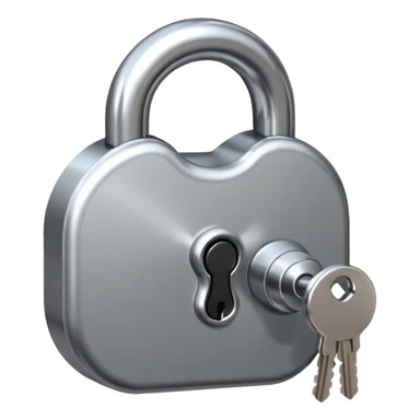Chrome silver lock emoji, iOS emoji style, smooth metallic surface, rounded edges, reflective highlights, minimalistic sticker