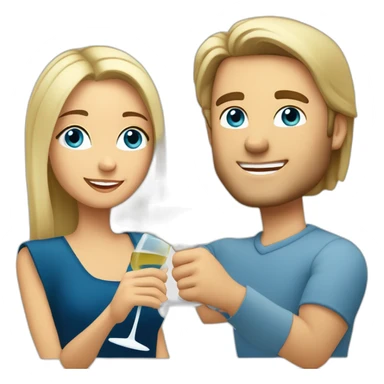 caucasian woman with brown eyes and blond medium long hair and a caucasian man with blue eyes and grey hair, toasting with a glass of white wine sticker