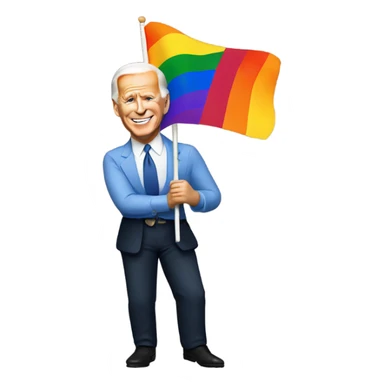 Joe Biden holding a gay flag sticker