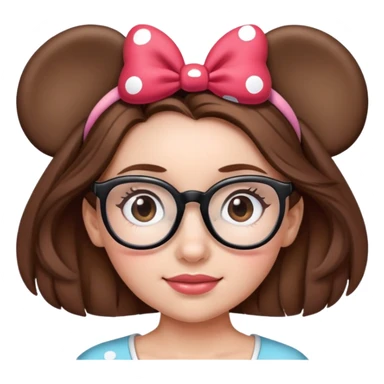 Girl Brown hair wearing glasses Minnie mouse ears headband sticker