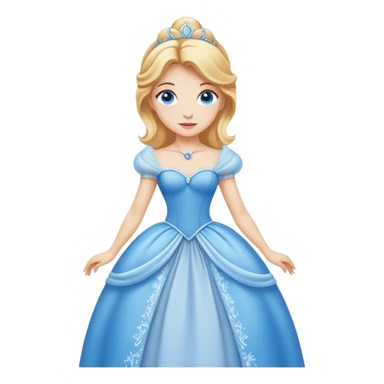 Cinematic Realistic Comical Cinderella Portrait, with every detail rendered realistically—from the soft, smooth texture of her fair skin to her artfully styled golden-blonde hair. Her bright blue eyes are wide with playful disbelief, and her expression carries a touch of whimsical humor while retaining elegant poise. Her classic ball gown, detailed with rich fabric textures and natural shadows, catches the light in a way that blends refined beauty with a hint of cheeky mischief, creating a striking, lifelike portrayal. sticker