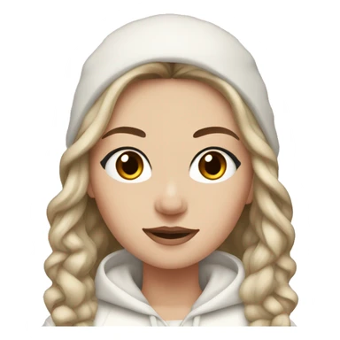 white girl with brown hair and black eyes wearing a white and brown winter outfit sticker