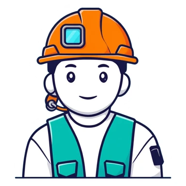 Male oil rig worker in uniform and safety helmet, minimalist design with soft gradients in sky blue, teal green, white, and light gray sticker