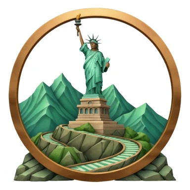Montaña con con la estatua de la libertad con subida en curva zigzag sticker