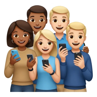 I want to generate a 3d image to show a group of friends playing a mobile trivia game sticker