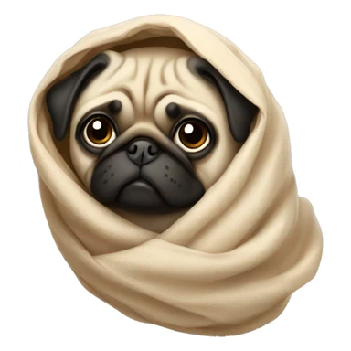 The pug is wrapped in a blanket sticker
