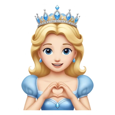 Cinematic Playful Cinderella Portrait Emoji, Blushing with excitement, hands clasped near her heart, eyes wide with anticipation, her tiara slightly askew from an unexpected twirl, a radiant princess caught in a moment of joy, utterly captivating! sticker