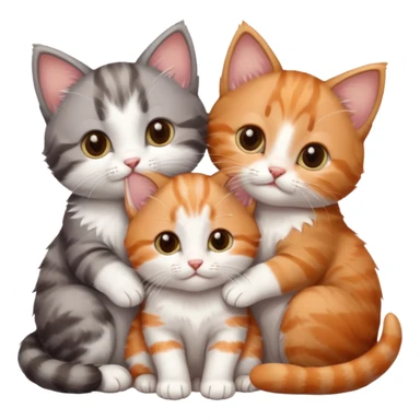 3 kittens cuddling together all different colours, the first one is grey and white, the second is ginger and white and the third is brown tabby and white sticker