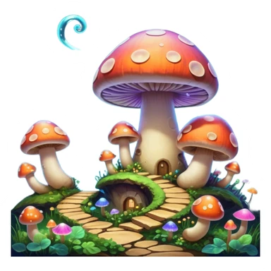  "A whimsical mushroom world filled with giant glowing mushrooms, soft bioluminescent spores floating through the air, and friendly oversized snails with colorful spiral shells exploring the landscape. Fantasy atmosphere, vibrant colors, dreamy lighting, highly detailed sticker