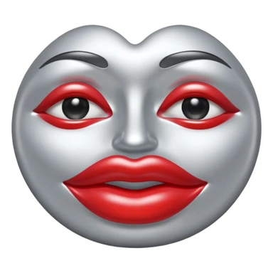 A seductive pair of slightly parted lips emoji made of liquid silver chrome, smooth glossy metallic surface, soft sensual curves, subtle reflections, luxury sexy aesthetic, minimal iOS emoji style, centered composition, clean white background, soft studio lighting, no text sticker