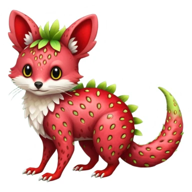 Feral Rare Fantasy vibrant tropical strawberry-colors-themed, red and sanguine, and lime-collred Vernid-Trico-species-creature by LiLaiRa, random markings, tufted tail, tufted ears, full body sticker