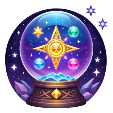 vibrant and mystical icon representing divination and esotericism. The icon should feature symbols like a crystal ball, tarot cards, or mystical runes, with glowing effects, stars, and a magical atmosphere. The design should be colorful, magical, and evoke a sense of mystery and spirituality. sticker