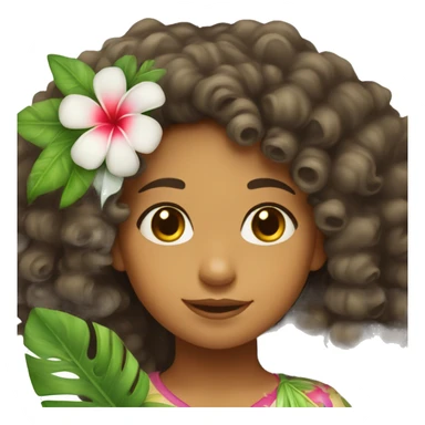 A cute mixed race island girl with curly hair and a hawaian flower in her hair  sticker