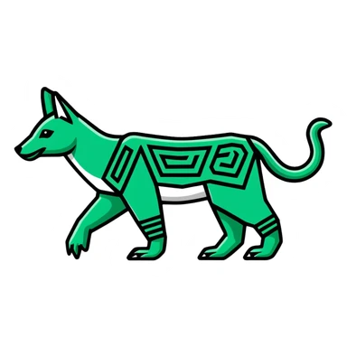 Geometric Maya glyph animal symbol, strictly only white and deep dark green colors, sharp clean lines, angular, no cute styling sticker