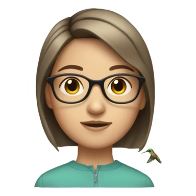 Girl pale , brunette, with short hair, wearing glasses with a hummingbird next to her sticker