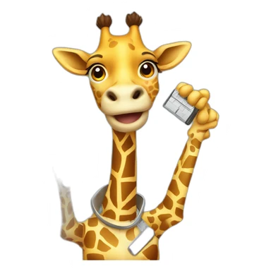 professional giraffe holding a smartphone and a ruler in two hands  sticker