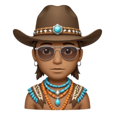 cute Indigenous tribal male portrait, head and shoulders only, cowboy hat, sunglasses, tribal jewelry, confident expression, 3D cartoon, mobile game icon style, clean background, no text, no watermark
 sticker