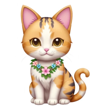 A cute chibi cat with hawaiian pastel flower necklace, posing proudly. sticker