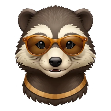 friendly anthropomorphised honey badger head and neck only, wearing sunglasses sticker
