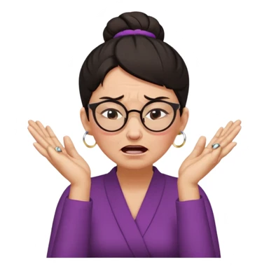  middle aged woman with dark hair pulled up in a high bun, wearing round ring earrings and glasses, expression extreme pain on her face, covering her ears with her hands very painful expression on her face, eyes squeezed shut, wincing in pain covering her ears with her hands sticker
