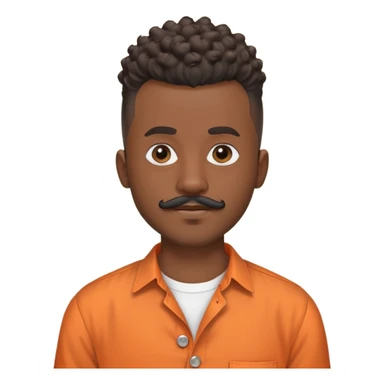 i need a black man with a mohawk in the center and a blad from sides and a beard and a moustache be should be wearing an orange button up shirt with no collar and a round neck and he should be balck and the hairs should be curly sticker