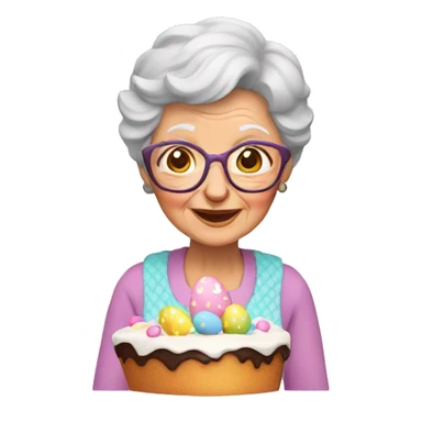 Granny with Easter cake sticker