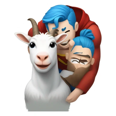 White superman with red hair flying with a blue haired goat sticker
