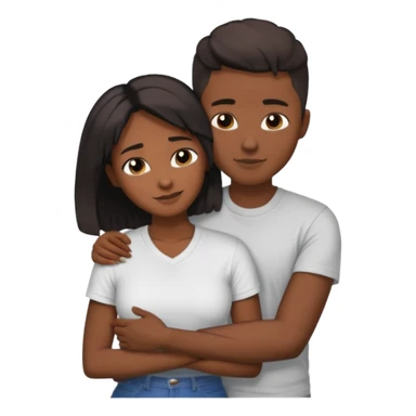 Black lesbian couple with one dark skin masculine with short hair low cut fade with a t shirt and one feminine with long hair in a blouse hugging  sticker
