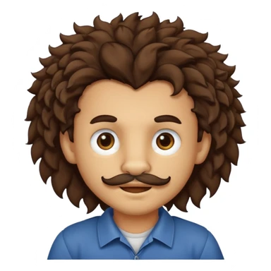Make a cute boy lion with curly dark brown hair with a disconnected goatee and medium skin with a thin mustache sticker