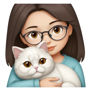 filipina girl with eye glasses snuggling ash white Persian cat sticker