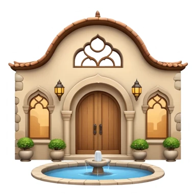 3D Apple-style emoji of a full traditional Turkish han. Rounded stone building with arched wooden doors and windows, small courtyard, fountain, arches, and hanging lanterns. Glossy, smooth, soft shadows, clean white background.






 sticker