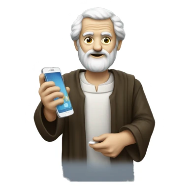 Aristotle holds a cell phone in his hand sticker
