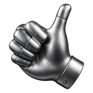 Create a red metallic thumbs down hand with a clear 'dislike' gesture, matching the style and color of the provided chrome style reference image. Remove the background for a clean isolated subject. sticker
