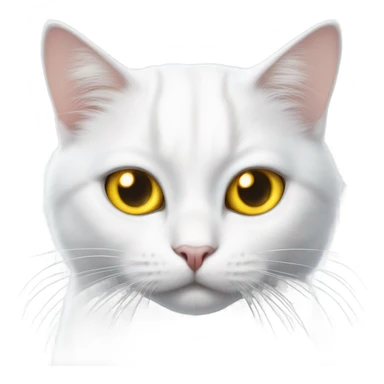 Realistic White cat with yellow eyes, fish over head  sticker