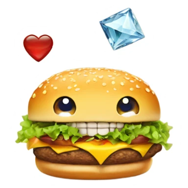 smile emoji with diamond teeth and a eye with a hamburger in it sticker