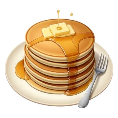 Pancakes with a piece of butter and syrup sticker