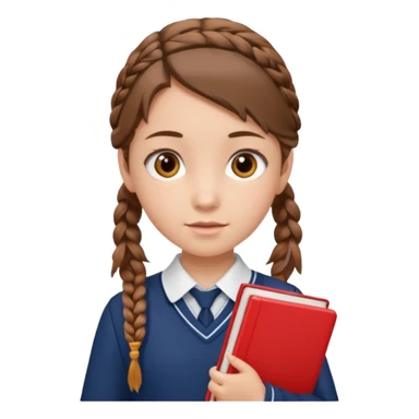 brown braid hair girl kid, student, red book sticker