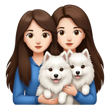 Two long hair brunette girls and two Samoyeds in their hands sticker