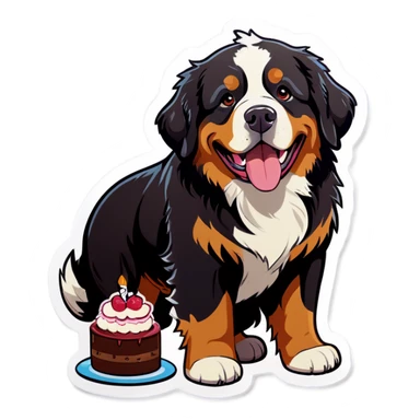 Bernese mountain dog with cake sticker