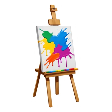 canvas on an easel with bright paint strokes, fun and inviting sticker