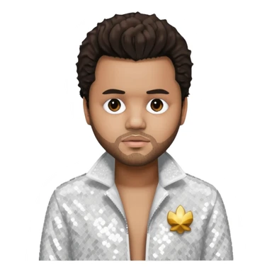 The Weeknd with dark brown hair, white sequin outfit sticker