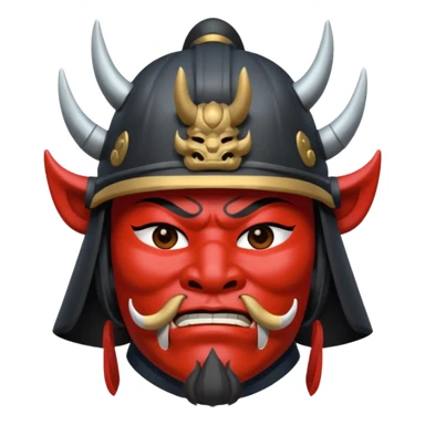 Samurai with helmet and an oni mask covering their mouth sticker